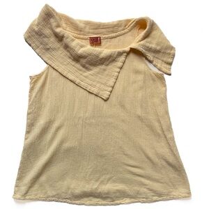 Oh my Gauze! Bird Blouse Sleeveless Cotton Asymmetrical Butter Yellow Sz 1 (S/M)